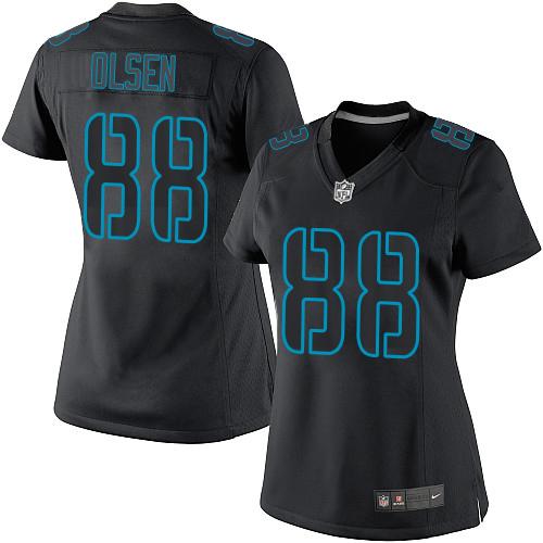 Nike Panthers #88 Greg Olsen Black Impact Women's Stitched NFL Limited Jersey - Click Image to Close